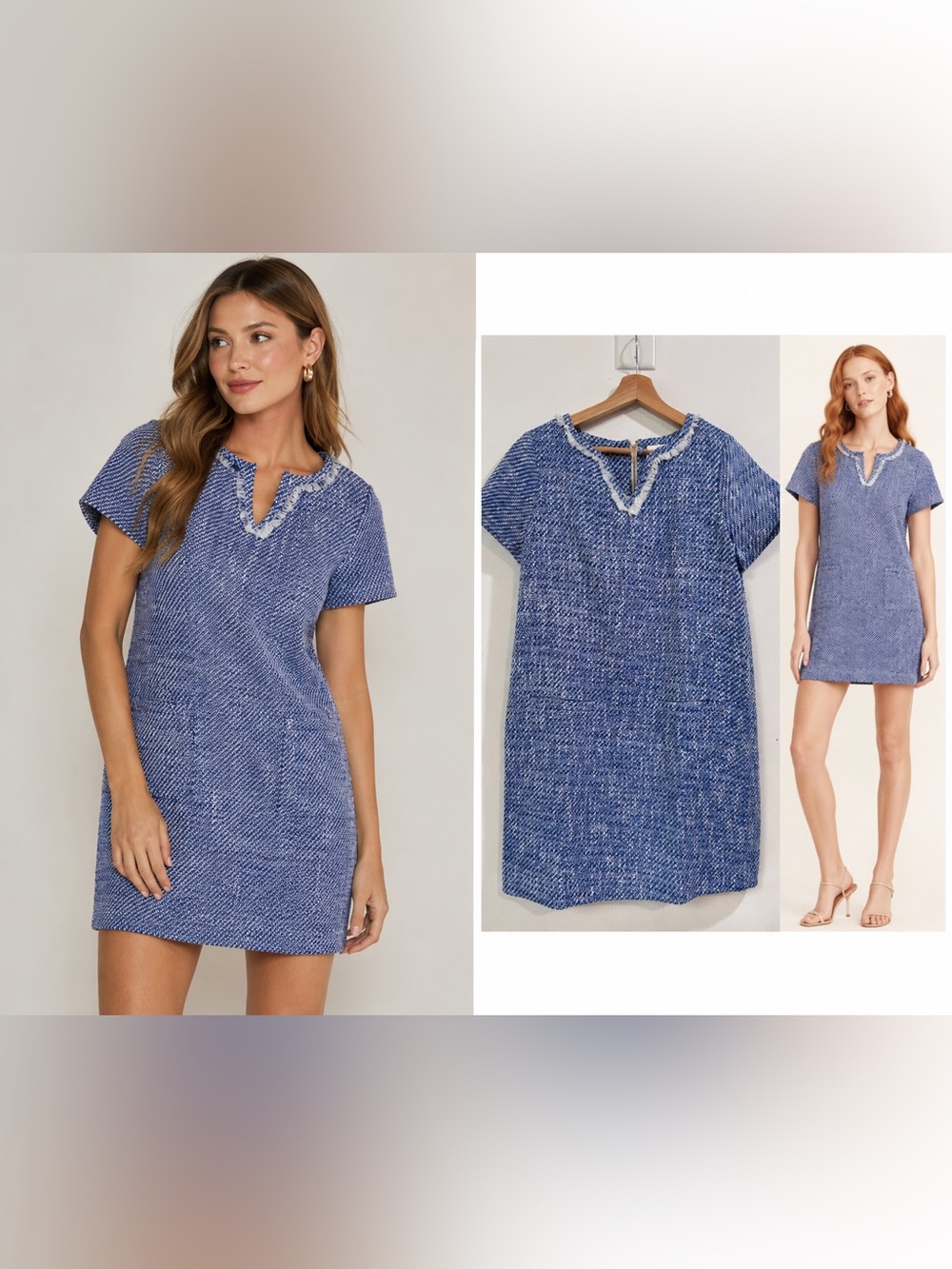 $348 NWT Kate Spade Graphic Tweed Tunic Dress Blue White Size 6